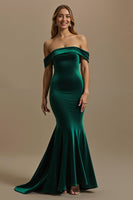 Load image into Gallery viewer, Dark Green Off The Shoulder Mermaid Long Holiday Party Dress