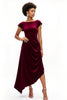 Load image into Gallery viewer, Burgundy Boat Neck A Line Ruched Asymmetrical Holiday Party Dress
