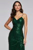 Load image into Gallery viewer, Sparkly Dark Green Sheath vLong Holiday Party Dress with Slit