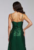 Load image into Gallery viewer, Sparkly Dark Green Sheath vLong Holiday Party Dress with Slit