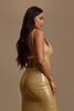 Load image into Gallery viewer, Sparkly Gold V-Neck Mermaid Long Holiday Party Dress