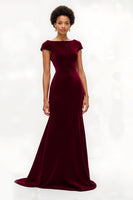 Load image into Gallery viewer, Burgundy Long Boat Neck Holiday Party Dress with Sleeves