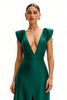 Load image into Gallery viewer, Dark Green Cap Sleeves V-Neck Long Holiday Party Dress with Slit