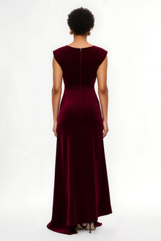 Simple Sheath Burgundy Asymmetrical Long Holiday Party Dress