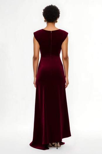 Simple Sheath Burgundy Asymmetrical Long Holiday Party Dress