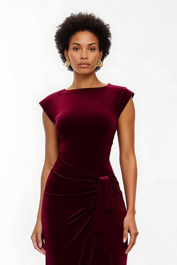 Simple Sheath Burgundy Asymmetrical Long Holiday Party Dress
