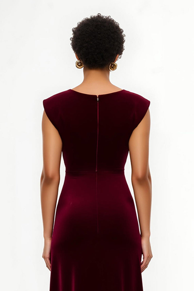 Load image into Gallery viewer, Simple Sheath Burgundy Asymmetrical Long Holiday Party Dress