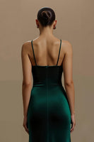 Load image into Gallery viewer, Dark Green Spaghetti Straps Ruched Long Holiday Party Dress with Slit