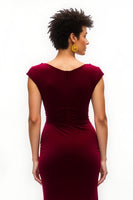 Load image into Gallery viewer, Burgundy Cap Sleeves Boat Neck Long Holiday Party Dress with Slit