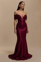 Load image into Gallery viewer, Burgundy Off the Shoulder Mermaid Long Holiday Party Dress