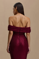 Load image into Gallery viewer, Burgundy Off the Shoulder Mermaid Long Holiday Party Dress