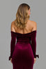 Load image into Gallery viewer, Burgundy Long Sleeves Off the Shoulder Holiday Party Dress with Slit