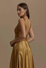 Load image into Gallery viewer, Simple Golden Backless V-Neck Long Holiday Party Dress