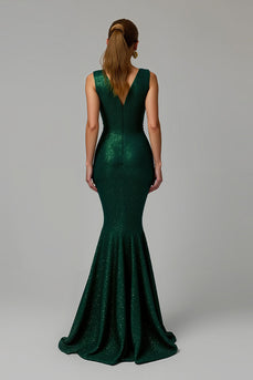 Sparkly Dark Green Mermaid Bateau Neck Long Holiday Party Dress