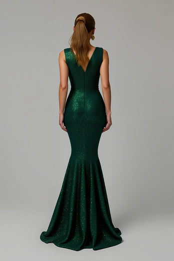 Sparkly Dark Green Mermaid Bateau Neck Long Holiday Party Dress