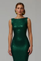 Load image into Gallery viewer, Sparkly Dark Green Mermaid Bateau Neck Long Holiday Party Dress