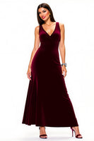 Load image into Gallery viewer, Simple Burgundy V-Neck Backless Long Holiday Party Dress