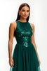 Load image into Gallery viewer, Sparkly Dark Green Long Round Neck Holiday Party Dress with Sequins
