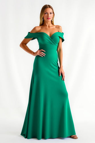 Dark Green Sheath Off the Shoulder Long Holiday Party Dress