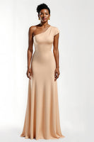Load image into Gallery viewer, Champagne One Shoulder Sheath Long Holiday Party Dress