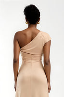 Load image into Gallery viewer, Champagne One Shoulder Sheath Long Holiday Party Dress