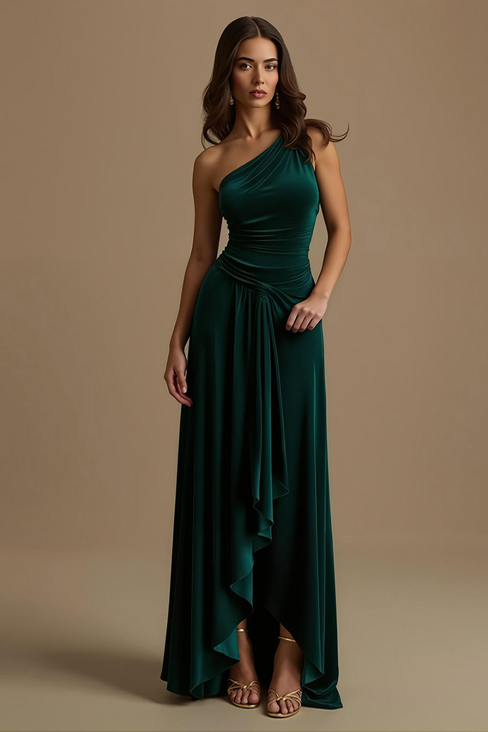 Dark Green One Shoulder Sheath High-Low Holiday Party Dress