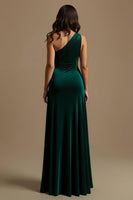 Load image into Gallery viewer, Dark Green One Shoulder Sheath High-Low Holiday Party Dress