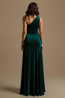 Dark Green One Shoulder Sheath High-Low Holiday Party Dress