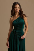 Load image into Gallery viewer, Dark Green One Shoulder Sheath High-Low Holiday Party Dress