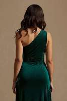 Load image into Gallery viewer, Dark Green One Shoulder Sheath High-Low Holiday Party Dress