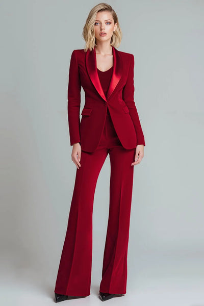 2 Piece Red Shawl Lapel Elegant Women Prom Suits