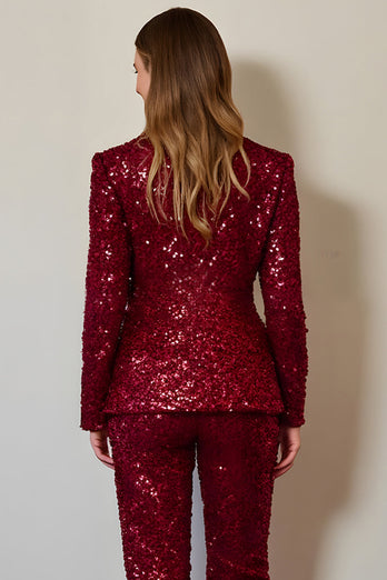 Sparkly 2 Piece Burgundy Sequins Women Prom Suits