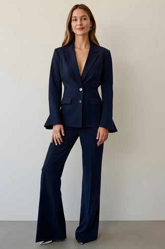 2 Piece Navy Single Breasted Notched Lapel Business Suits