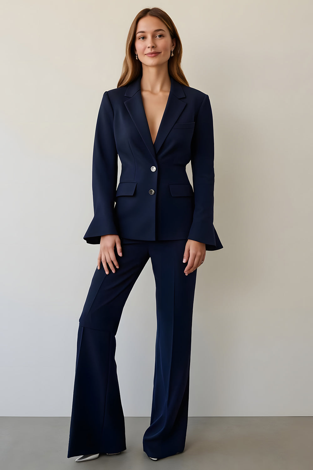 2 Piece Navy Single Breasted Notched Lapel Business Suits