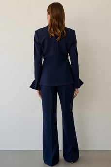 2 Piece Navy Single Breasted Notched Lapel Business Suits