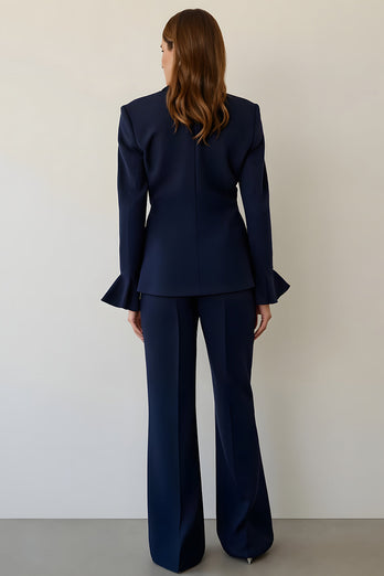 2 Piece Navy Single Breasted Notched Lapel Business Suits