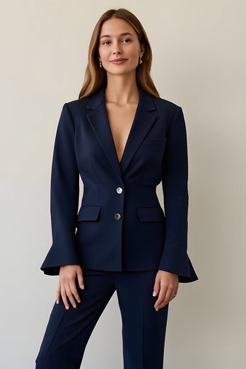 2 Piece Navy Single Breasted Notched Lapel Business Suits