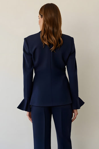 2 Piece Navy Single Breasted Notched Lapel Business Suits