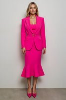 Load image into Gallery viewer, 2 Piece Fuchsia Peak Lapel Midi Women Prom Suits with Belts