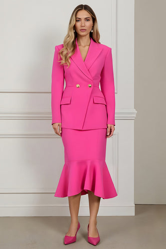 2 Piece Fuchsia Mermaid Peak Lapel Midi Women Prom Suits