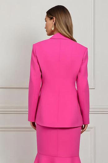 2 Piece Fuchsia Mermaid Peak Lapel Midi Women Prom Suits