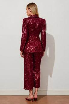 2 Piece Sparkly Burgundy Sequins Women Prom Suits