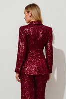 Load image into Gallery viewer, 2 Piece Sparkly Burgundy Sequins Women Prom Suits