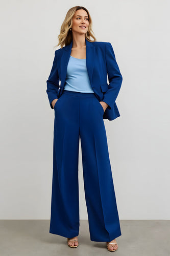 2 Piece Dark Blue Notched Lapel Business Suits with Pockets