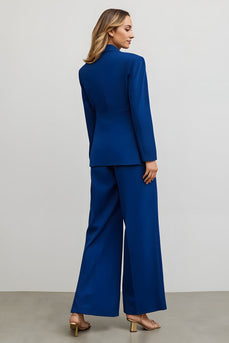 2 Piece Dark Blue Notched Lapel Business Suits with Pockets