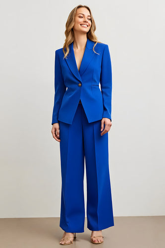 2 Piece Royal Blue Satin Notched Lapel Women Prom Suits