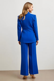 2 Piece Royal Blue Satin Notched Lapel Women Prom Suits