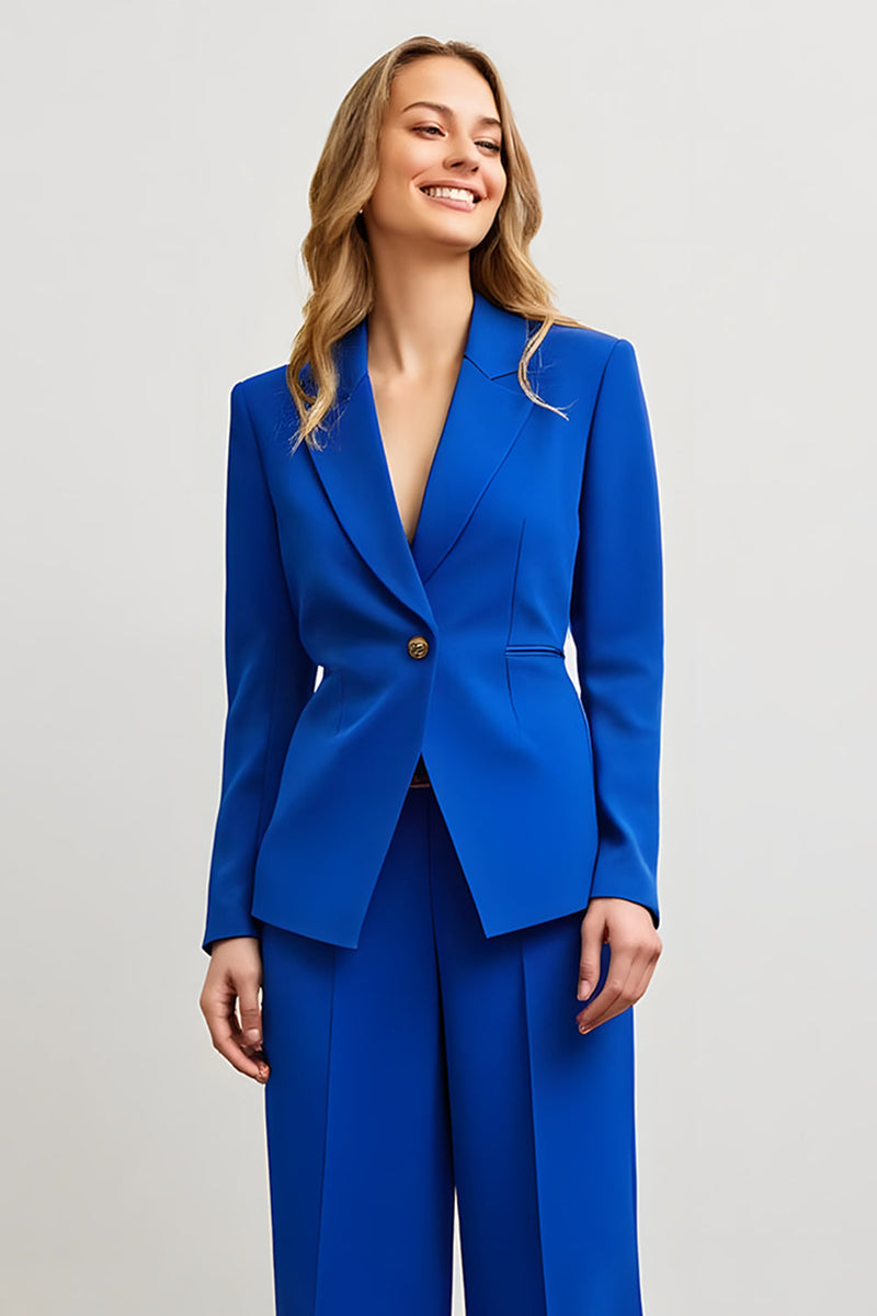 Load image into Gallery viewer, 2 Piece Royal Blue Satin Notched Lapel Women Prom Suits