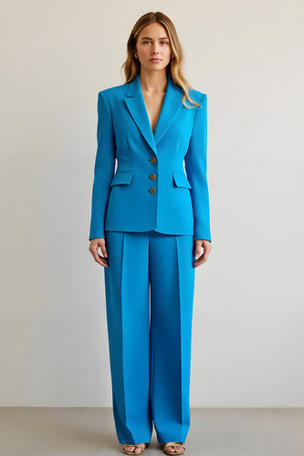 2 Piece Blue Satin Notched Lapel Women Prom Suits