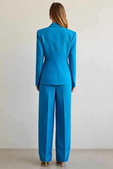 2 Piece Blue Satin Notched Lapel Women Prom Suits